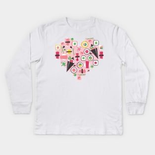 Paper cut geo sushi heart // print // pastel pink background Kids Long Sleeve T-Shirt